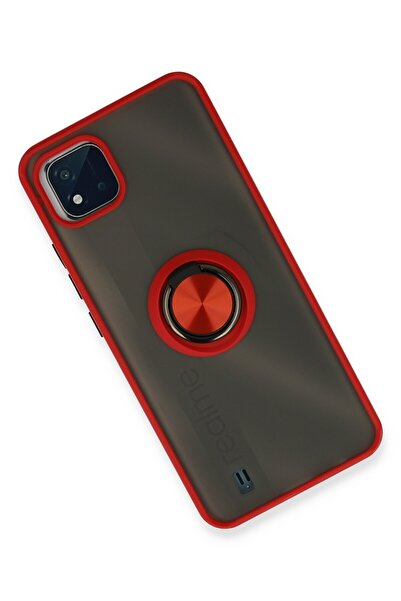 cepmoda Realme “C11 2021” Case - Frosted Transparent with Ring Stand, Colored Sides Ringcap - Red