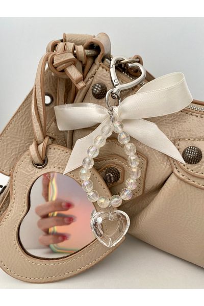 Pinky Lady Heart Coquette Bag - Transparent Bead Detailed Charm