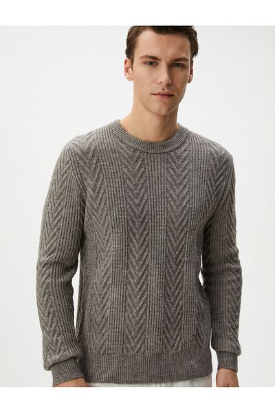 Koton Knitwear Sweater Crew Neck Knitted Textured Long Sleeve