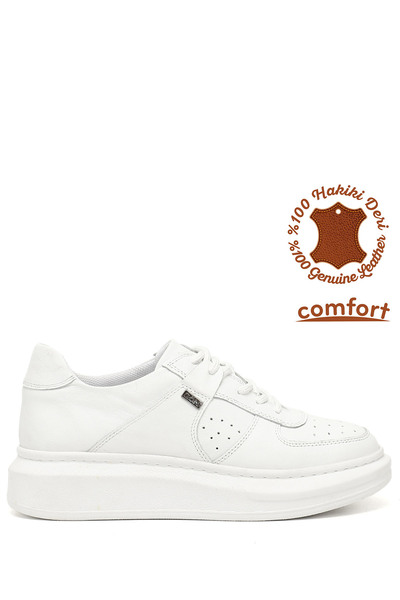 GÖNDERİ(R) FEHÉR Gön valódi bőr kerek orrú éktalp, fűzős női tornacipő 24297