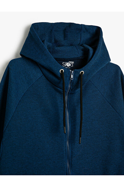 Koton Zippered Sweatshirt Hooded Raglan Sleeves with Pocket Detail