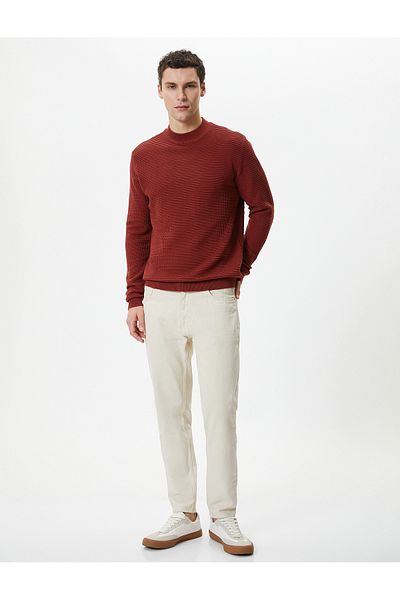 Koton Pulover Slim Fit Tricoturi de bază Gâtul turnat texturat