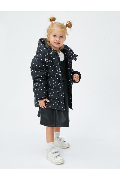 Koton Bunda Puffer s kapucí Puntíková klopa na zip