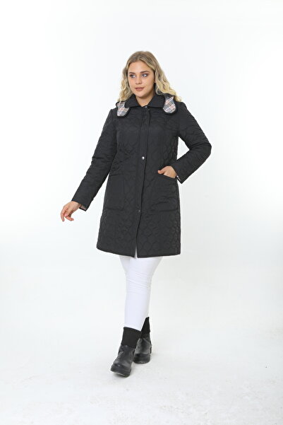 TUTveAL Collection Quilted Seasonal - Water Repellent, Plaid and Large Size Black Coat