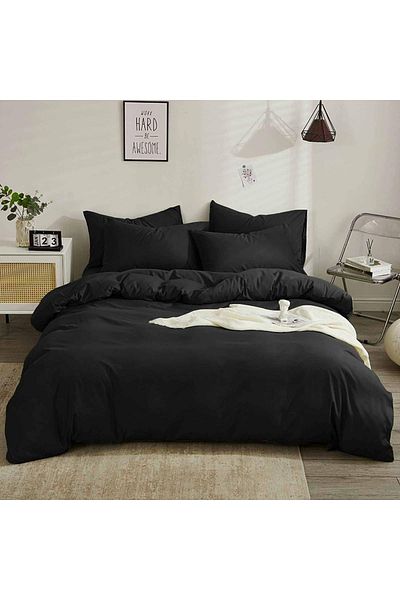 Belsina Home Set cuvertură de pilota organică dublă neagră - cearșaf de jos elastic
