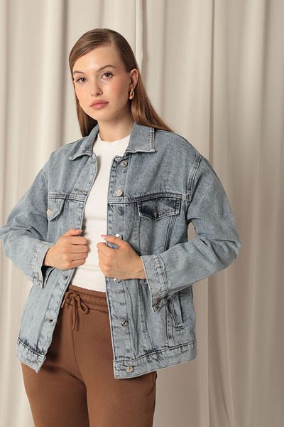 vuvutasarım Jachetă de blugi din denim cu buzunar supradimensionat de sezon nou 25myk5725