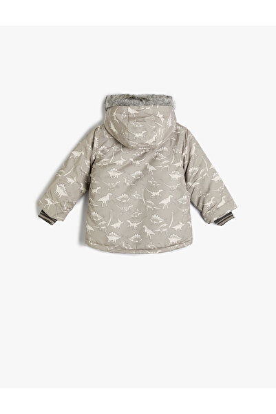 Koton Puffer Jacket Detail z umělé kožešiny s kapucí, kapsa na zip