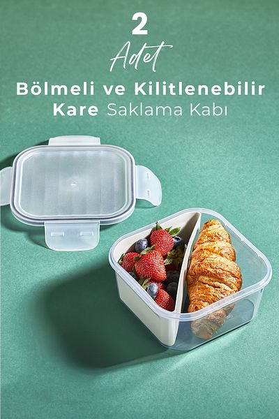 Kitchen Life 1400 ml Capacity 2 Pieces 2 Compartments Lockable Leak Proof Storage Set - Breakfast and Nutrition Container