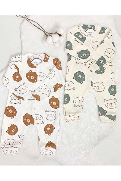MYZİ STORE Yenidoğan Bebek Hastane Çıkışı Ayıcık Desenli 2li Tulum Takımı Kıy...