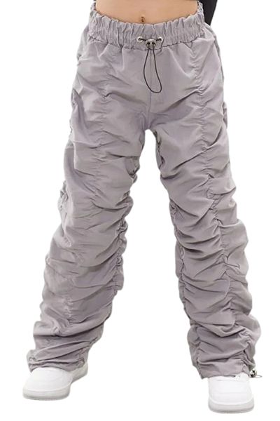 İrem Çocuk Giyim Gray Stripe Stitched Tarar Parachute Fabric Girl's Trousers