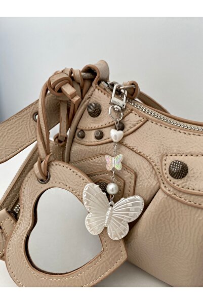 Pinky Lady Bag Charm with Mother of Pearl Butterfly