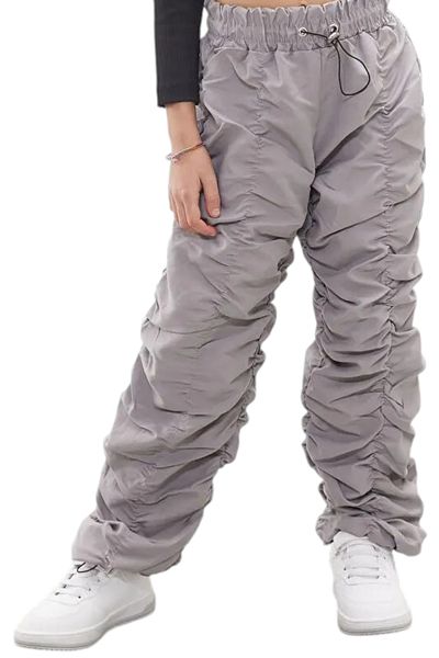 İrem Çocuk Giyim Gray Stripe Stitched Tarar Parachute Fabric Girl's Trousers