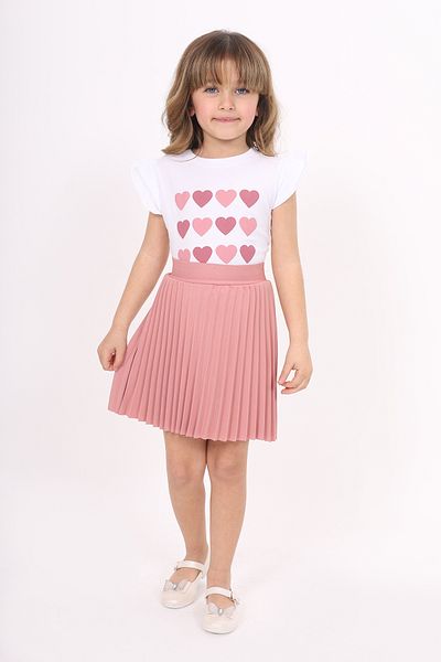 Toontoy Girl's Sleeve Ruffle Heart Printed Skirt Set