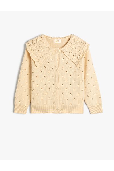 Koton Cardigan Wide Baby Collar Openwork Buttoned
