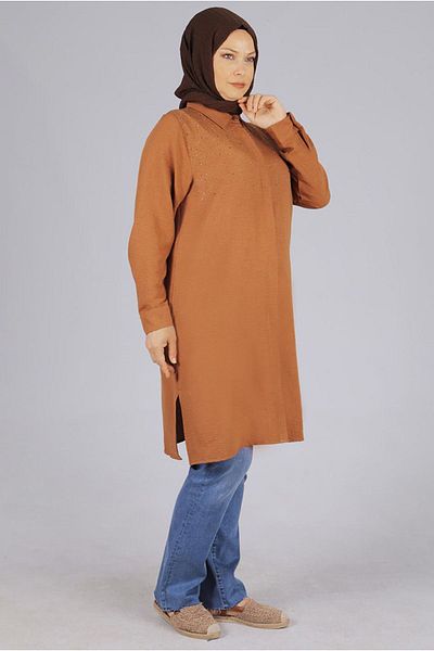 Moda Rosa 24y2342 - Cooked Shell Patterned - Large Size Stone DeTailed TUnic