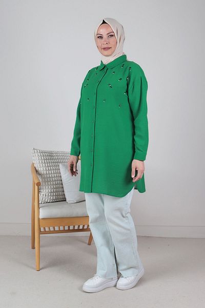 Moda Rosa 24y2329 Benetton Large Size Hijab Stone Linen Aerobin Tunic