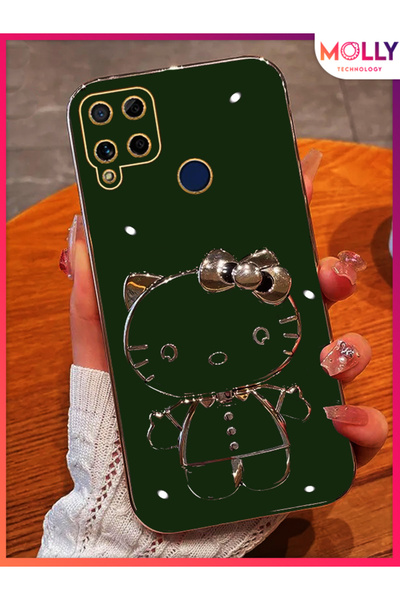 Molly Dark Green Hello Kitty for Realme C15 Luxury Silicone Case with Stand E...