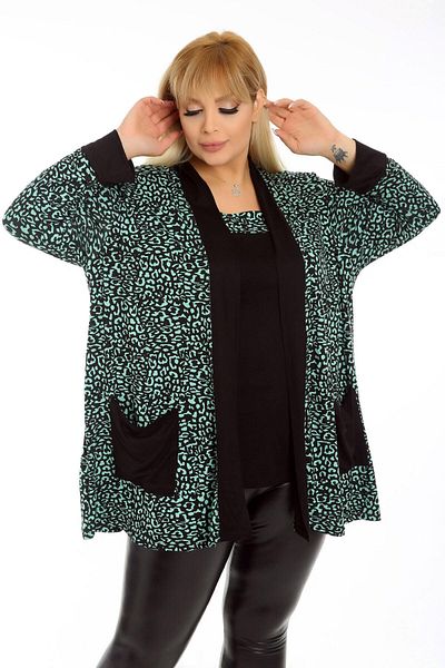 Kheos Special Design Leopard Pattern Flowy Pocket Cardigan Blouse Combination