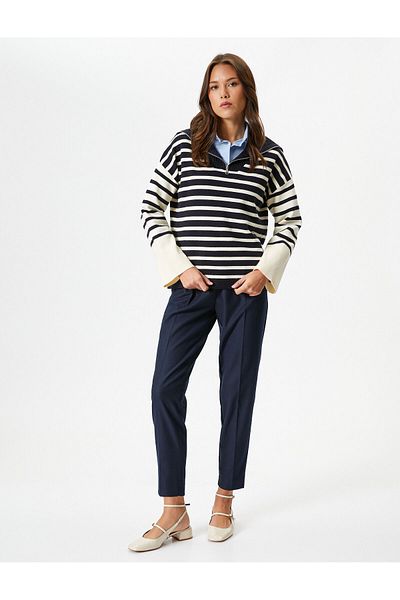 Koton Oversize Sweater Stand Collar Half Zippered