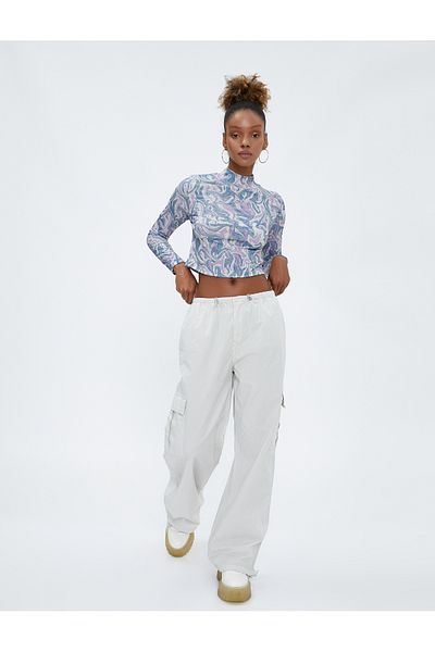 Koton Parachute Trousers with Large Pockets, Elastic, Low Waist, Stoppers