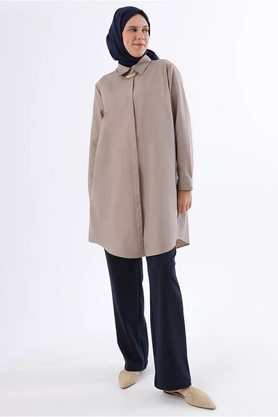 Moda Rosa 24Y4317 - Mink - Plus Size Poplin Shirt Tunic