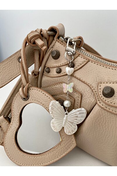 Pinky Lady Bag Charm with Mother of Pearl Butterfly