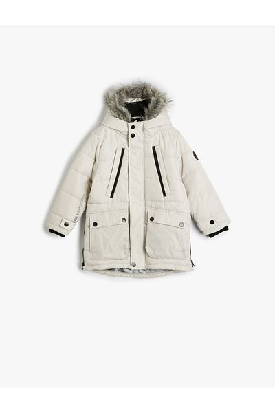Koton Wind-Proof Fur Coat with Hood and Pockets