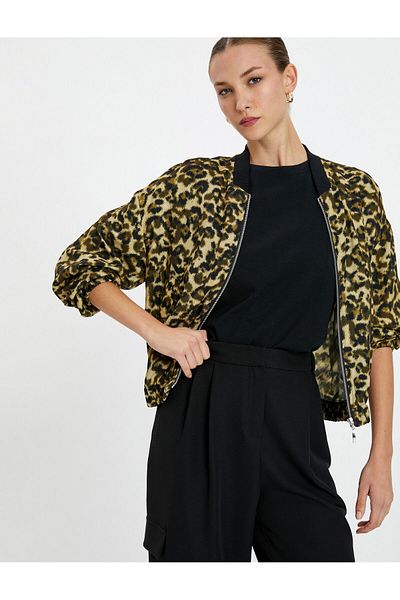 Koton Bomberjacke mit Leopardenmuster und Reißverschlusstaschendetail