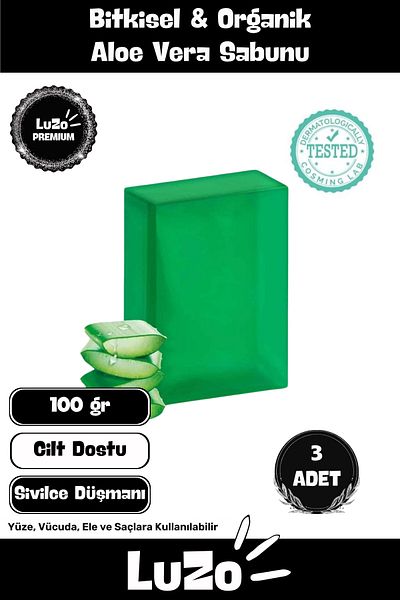 LuZo Premium Aloe Vera Soap - 100% Natural Fragrance, Face and Skin Balancing, Organic Moisturizer, 3 Pieces