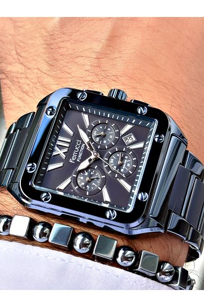 Ferrucci Navy Blue Color Square Functions Active Men's Wrist Watch + Bracelet