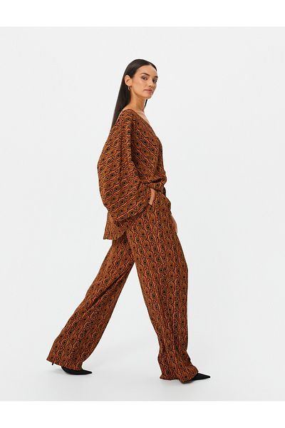 Koton Wide Leg Trousers Lace-up High Waist Tassels