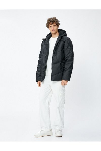 Koton Puffer Jacket with Hooded Zipper Pocket Detail