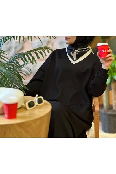 imzatasarım Bloomberryy Black Modal Sweat Dress Sweat Hijab