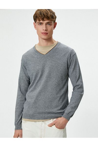 Koton V-Neck Sweater Knitwear Slim Fit Long Sleeve