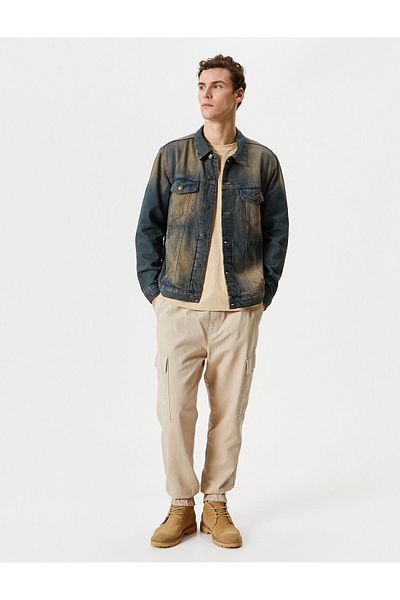 Koton Sepraná džínová bunda Oversize s klopou a dvojitou kapsou na knoflík