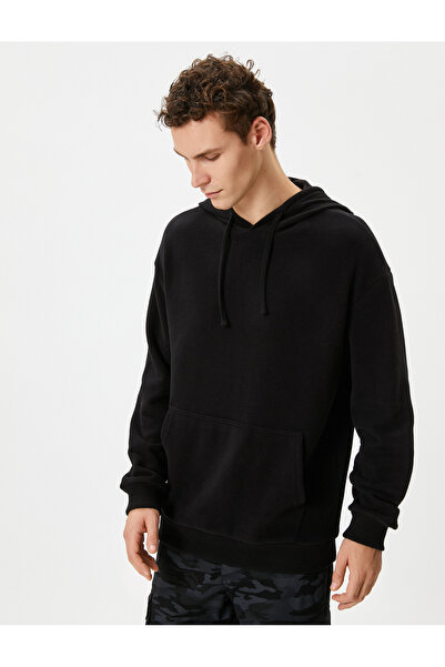 Koton Basic Hoodie Kangaroo Pocket Relaxed Fit Long Sleeve