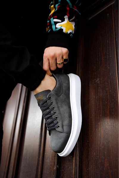 Shine Leather Knack High Sole Casual Shoes 044 Gray