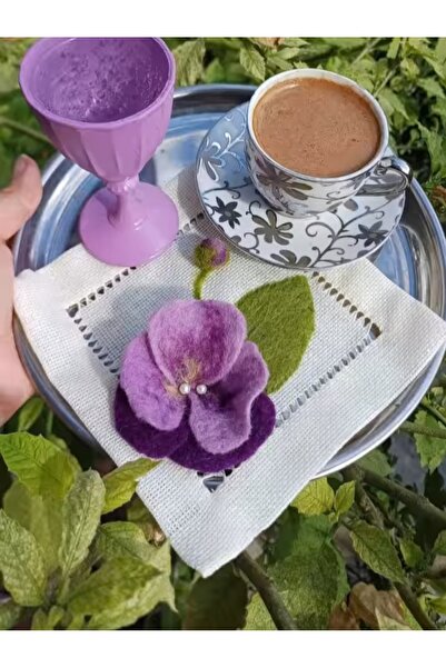 Seda Home Art 6 Parça Keçe İşlemeli Kahve Yanı Sunum Peçetesi Kokteyl Peçete