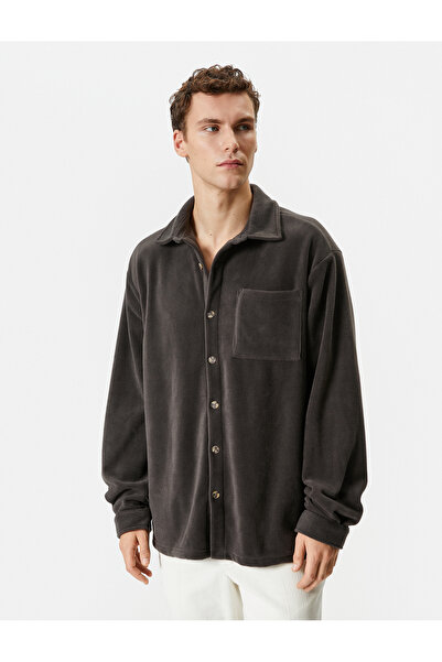 Koton Πουκάμισο Fleece Τσέπη με Λεπτομερή Κλασικό Γιακά με Κουμπιά Μαλακής Υφής