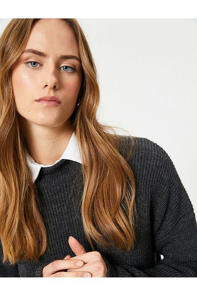 Koton Knitted Sweater Half Turtleneck Flower Embroidery - Handmade Collection