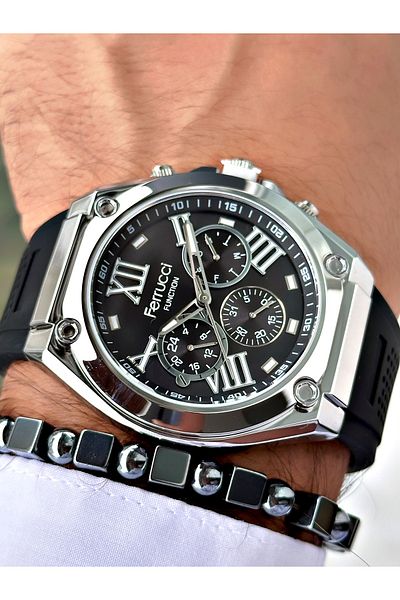 Ferrucci Black Color Silicone Functions Active Sports Men's Wrist Watch + Bracelet
