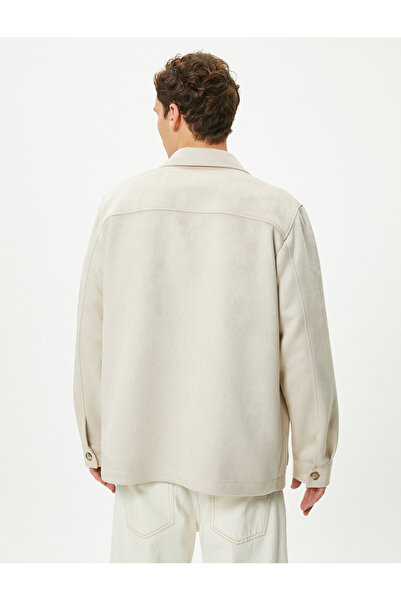 Koton Πουκάμισο μπουφάν Suede Look Classic γιακά με τσέπες και κουμπιά