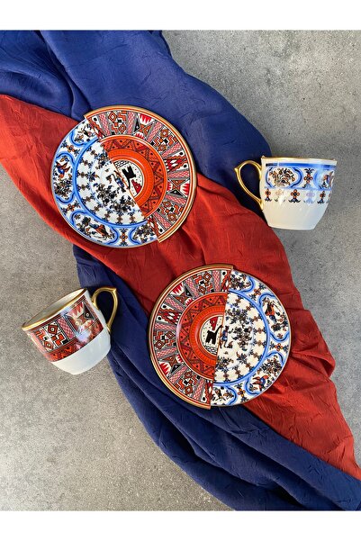 RUBİ PORSELEN Kütahya Çift Desenli Nora Serisi 2 Kişilik Porselen Kahve Finca...