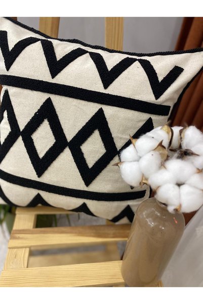 İNCİLİFE Punch Embroidered 100% Cotton Fabric Throw Pillow Cover