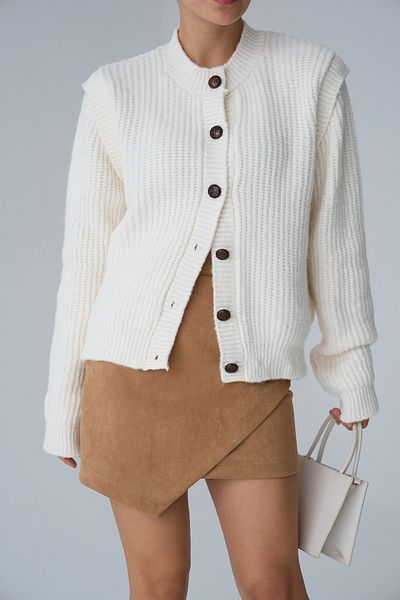 Qu Style Th 241066   Model Cream Sleeve House Piece Cardigan