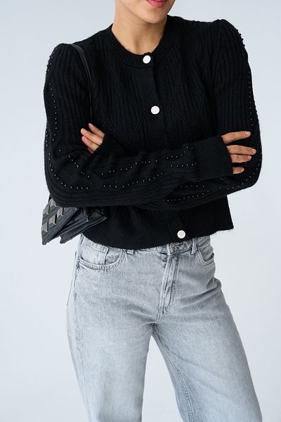 Qu Style Black Cardigan with Thin Sleeves Th 241052