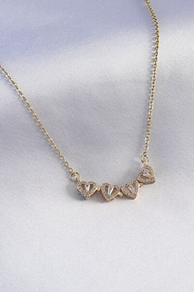 BSRE Gold Color Pop-Up Zircon Stone Clover Women's Necklace (316L Steel)