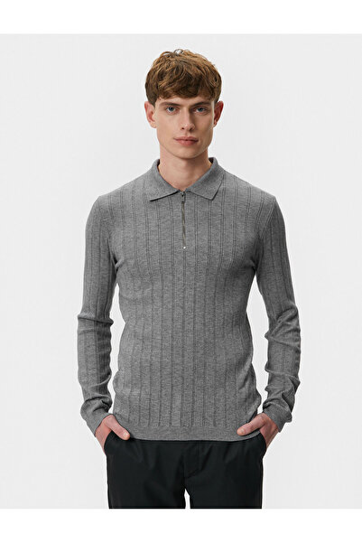 Koton Rollkragenpullover mit halbem Reißverschluss, schmale Passform, strukturiert