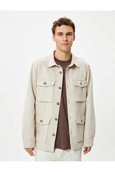 Koton Πουκάμισο μπουφάν Suede Look Classic γιακά με τσέπες και κουμπιά