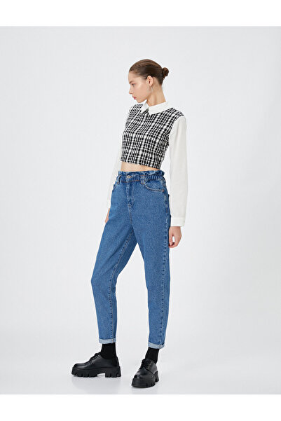 Koton Mom Jean Ψηλόμεση Διπλωμένο Πόδι με Βαμβακερή Τσέπη - Mom Jeans